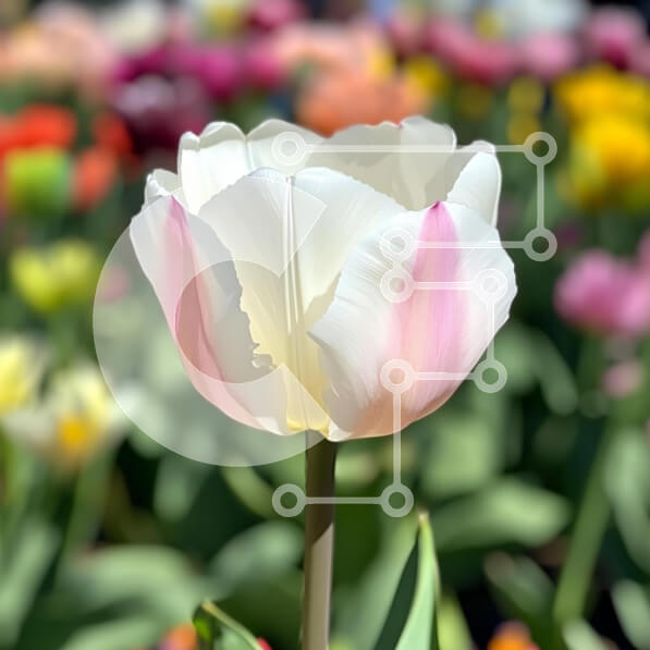 Intra Συλλεκτικό Ξύλινο Παζλ Plywood  4mm - Κομψή τουλίπα σε έναν πολύχρωμο κήπο Σε Ξύλινο Κουτί - Διαστάσεις: 10x10 cm – 25 κομμάτια