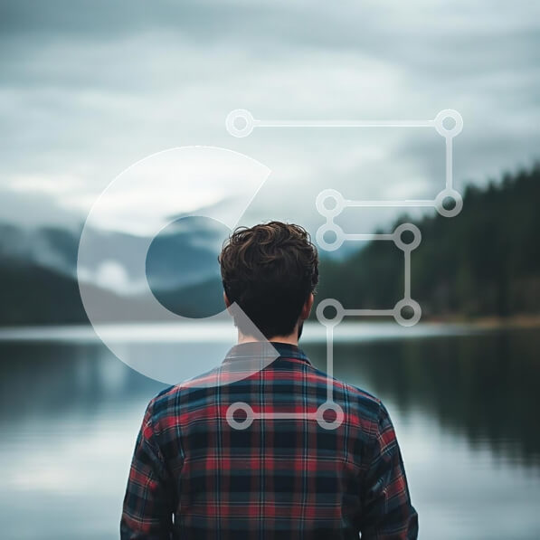 Intra Συλλεκτικό Ξύλινο Παζλ Plywood  4mm - Άνθρωπος δίπλα σε μια γαλήνια λίμνη με βουνά στο φόντο Σε Ξύλινο Κουτί - Διαστάσεις: 10x10 cm – 25 κομμάτια