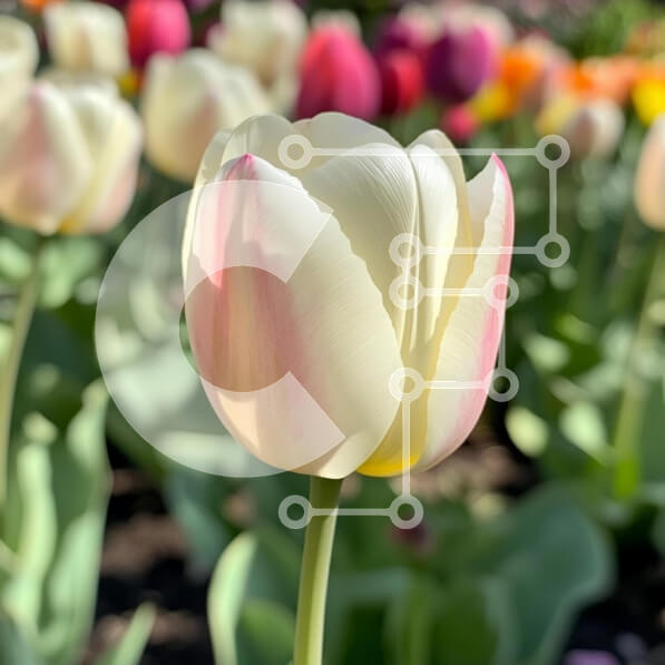 Intra Συλλεκτικό Ξύλινο Παζλ Plywood  4mm - Λευκή και ροζ τουλίπα σε έναν κήπο Σε Ξύλινο Κουτί - Διαστάσεις: 10x10 cm – 25 κομμάτια