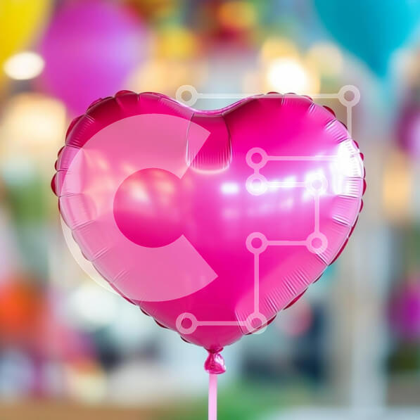 Intra Συλλεκτικό Ξύλινο Παζλ Plywood  4mm - Ροζ μπαλόνι σε σχήμα καρδιάς σε πολύχρωμο σκηνικό Σε Ξύλινο Κουτί - Διαστάσεις: 10x10 cm – 25 κομμάτια