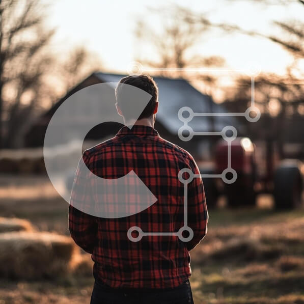 Intra Συλλεκτικό Ξύλινο Παζλ Plywood  4mm - Άνδρας με καρό πουκάμισο με θέα σε μια αγροτική φάρμα στο ηλιοβασίλεμα Σε Ξύλινο Κουτί - Διαστάσεις Puzzle: 10x10 cm – 25 κομμάτια