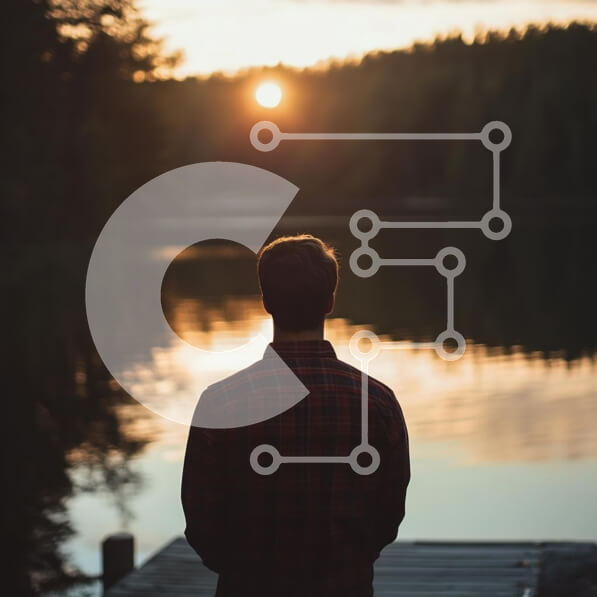 Intra Συλλεκτικό Ξύλινο Παζλ Plywood  4mm - Πρόσωπο που κοιτάζει το ηλιοβασίλεμα πάνω από μια λίμνη Σε Ξύλινο Κουτί - Διαστάσεις: 10x10 cm – 25 κομμάτια