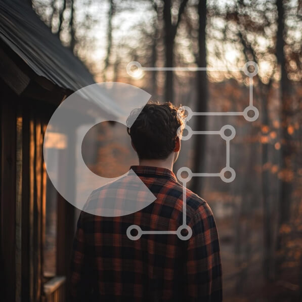 Intra Συλλεκτικό Ξύλινο Παζλ Plywood  4mm - Νεαρός άνδρας στη φύση κατά τη διάρκεια του ηλιοβασιλέματος Σε Ξύλινο Κουτί - Διαστάσεις: 10x10 cm – 25 κομμάτια