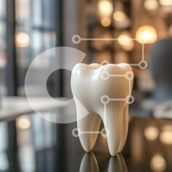 Intra Συλλεκτικό Ξύλινο Παζλ Plywood  4mm - Γυαλιστερό λευκό οδοντιατρικό μοντέλο σε μαύρη επιφάνεια Σε Ξύλινο Κουτί - Διαστάσεις: 10x10 cm – 25 κομμάτια