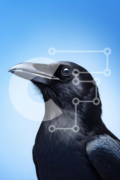 Σετ των 2 Intra Συλλεκτικό Ξύλινο Παζλ Plywood  4mm - Κοντινό πλάνο ενός κορακιού με μπλε φόντο Σε Ξύλινο Κουτί - Διαστάσεις: 10x10 cm – 25 κομμάτια