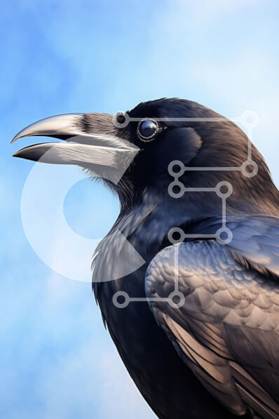 Σετ των 2 Intra Συλλεκτικό Ξύλινο Παζλ Plywood  4mm - Κοντινό πλάνο ενός κορακιού ενάντια σε έναν μπλε ουρανό Σε Ξύλινο Κουτί - Διαστάσεις: 10x10 cm – 25 κομμάτια