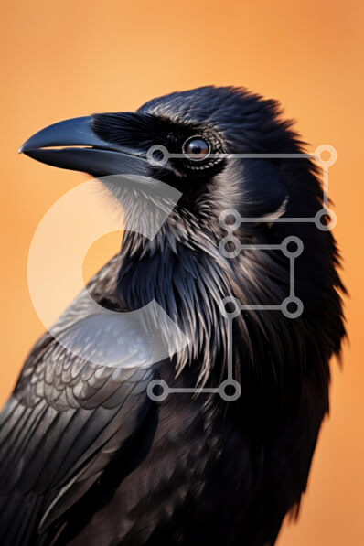 Σετ των 2 Intra Συλλεκτικό Ξύλινο Παζλ Plywood  4mm - Κοντινό πλάνο ενός κορακιού σε ένα πορτοκαλί φόντο Σε Ξύλινο Κουτί - Διαστάσεις: 10x10 cm – 25 κομμάτια