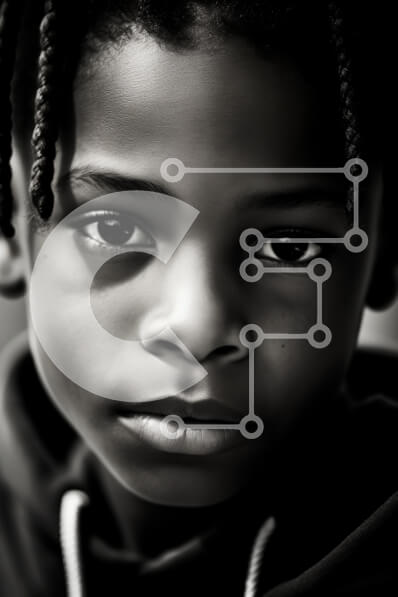 Intra Συλλεκτικό Ξύλινο Παζλ Plywood  4mm - Κοντινό πλάνο Πορτρέτο ενός νεαρού αγοριού σε μαύρο και άσπρο Σε Ξύλινο Κουτί - Διαστάσεις Puzzle: 10x10 cm – 25 κομμάτια