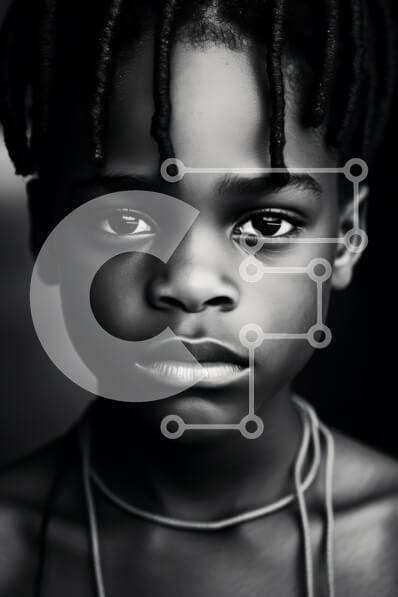 Intra Συλλεκτικό Ξύλινο Παζλ Plywood  4mm - Close-up πορτρέτο ενός παιδιού σε μαύρο και άσπρο Σε Ξύλινο Κουτί - Διαστάσεις Puzzle: 10x10 cm – 25 κομμάτια