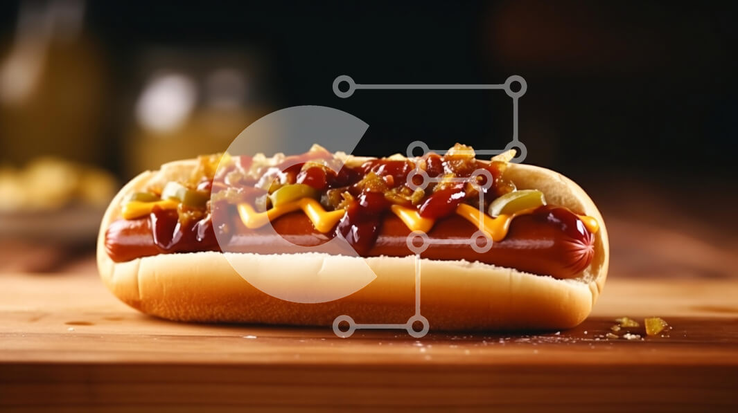 Σετ των 2 Intra Συλλεκτικό Ξύλινο Παζλ Plywood  4mm - Χοτ ντογκ με γαρνιτούρες σε ξύλινη επιφάνεια Σε Ξύλινο Κουτί - Διαστάσεις: 10x10 cm – 25 κομμάτια