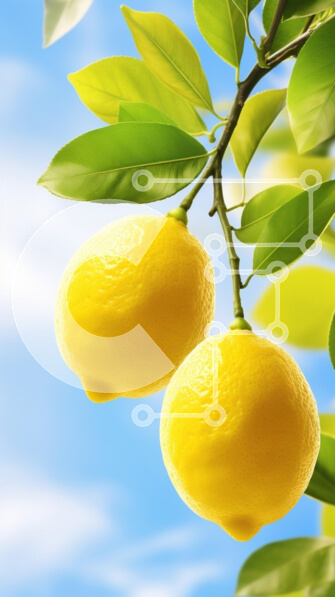 Σετ των 2 Intra Συλλεκτικό Ξύλινο Παζλ Plywood  4mm - Λεμόνια σε ένα κλαδί ενάντια στο μπλε ουρανό Σε Ξύλινο Κουτί - Διαστάσεις: 10x10 cm – 25 κομμάτια