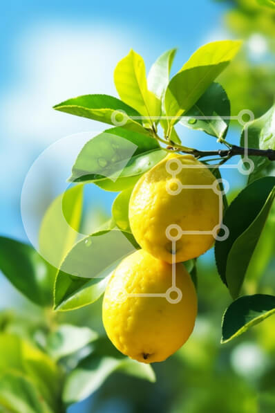 Σετ των 2 Intra Συλλεκτικό Ξύλινο Παζλ Plywood  4mm - Λεμόνια σε ένα κλαδί με μπλε ουρανό Σε Ξύλινο Κουτί - Διαστάσεις: 10x10 cm – 25 κομμάτια