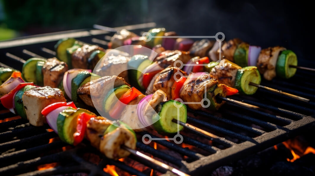 Σετ των 2 Intra Συλλεκτικό Ξύλινο Παζλ Plywood  4mm - Ψητά σουβλάκια λαχανικών και κρέατος Σε Ξύλινο Κουτί - Διαστάσεις: 10x10 cm – 25 κομμάτια