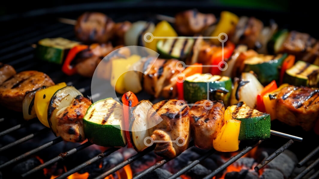 Σετ των 2 Intra Συλλεκτικό Ξύλινο Παζλ Plywood  4mm - Ψητά σουβλάκια κοτόπουλου και λαχανικών στη σχάρα μπάρμπεκιου Σε Ξύλινο Κουτί - Διαστάσεις: 10x10 cm – 25 κομμάτια