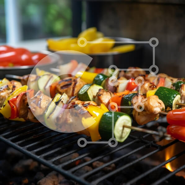 Σετ των 2 Intra Συλλεκτικό Ξύλινο Παζλ Plywood  4mm - Ψητά σουβλάκια κοτόπουλου και λαχανικών σε σχάρα μπάρμπεκιου Σε Ξύλινο Κουτί - Διαστάσεις: 10x10 cm – 25 κομμάτια