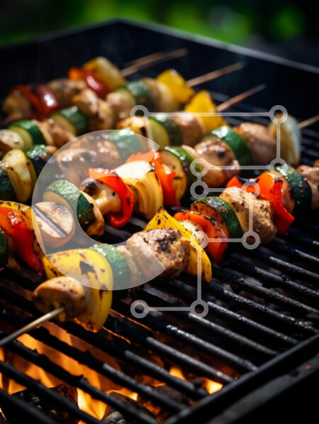 Σετ των 2 Intra Συλλεκτικό Ξύλινο Παζλ Plywood  4mm - Ψητά σουβλάκια λαχανικών και κρέατος σε σχάρα μπάρμπεκιου Σε Ξύλινο Κουτί - Διαστάσεις: 10x10 cm – 25 κομμάτια