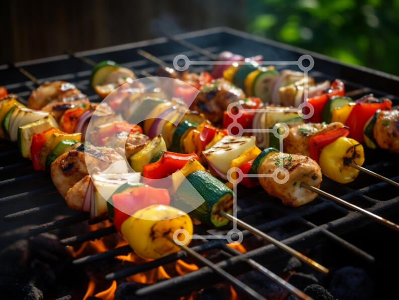 Σετ των 2 Intra Συλλεκτικό Ξύλινο Παζλ Plywood  4mm - Ψητά σουβλάκια με κοτόπουλο και λαχανικά Σε Ξύλινο Κουτί - Διαστάσεις: 10x10 cm – 25 κομμάτια