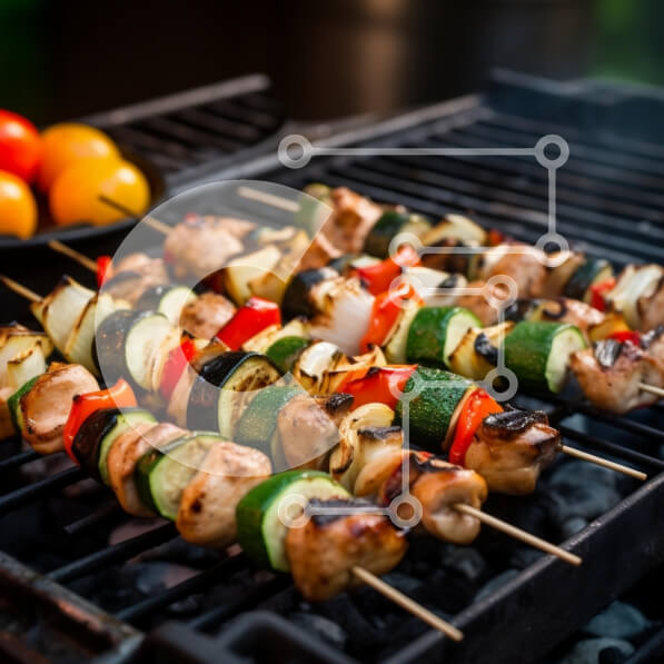 Σετ των 2 Intra Συλλεκτικό Ξύλινο Παζλ Plywood  4mm - Σουβλάκια λαχανικών και κοτόπουλου στη σχάρα Σε Ξύλινο Κουτί - Διαστάσεις: 10x10 cm – 25 κομμάτια