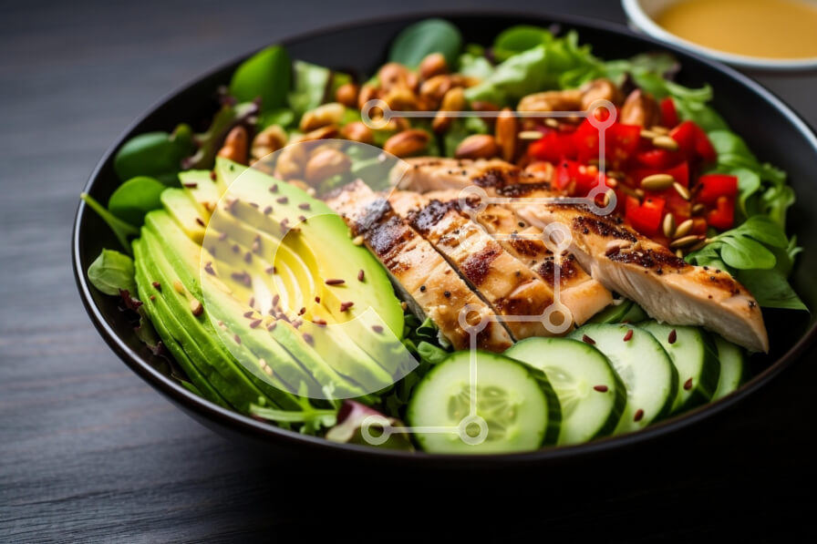 Σετ των 2 Intra Συλλεκτικό Ξύλινο Παζλ Plywood  4mm - Healthy Salad Bowl με αβοκάντο και ψητό κοτόπουλο Σε Ξύλινο Κουτί - Διαστάσεις: 10x10 cm – 25 κομμάτια