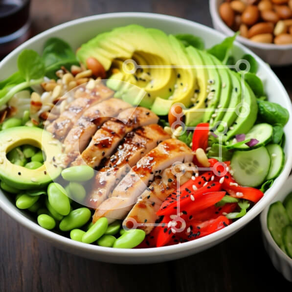 Σετ των 2 Intra Συλλεκτικό Ξύλινο Παζλ Plywood  4mm - Υγιεινή ψητό κοτόπουλο σαλάτα με αβοκάντο και φρέσκα λαχανικά Σε Ξύλινο Κουτί - Διαστάσεις: 10x10 cm – 25 κομμάτια