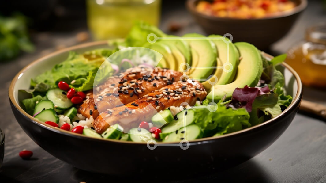 Σετ των 2 Intra Συλλεκτικό Ξύλινο Παζλ Plywood  4mm - Φρέσκια σαλάτα σολομού με αβοκάντο και λαχανικά Σε Ξύλινο Κουτί - Διαστάσεις: 10x10 cm – 25 κομμάτια