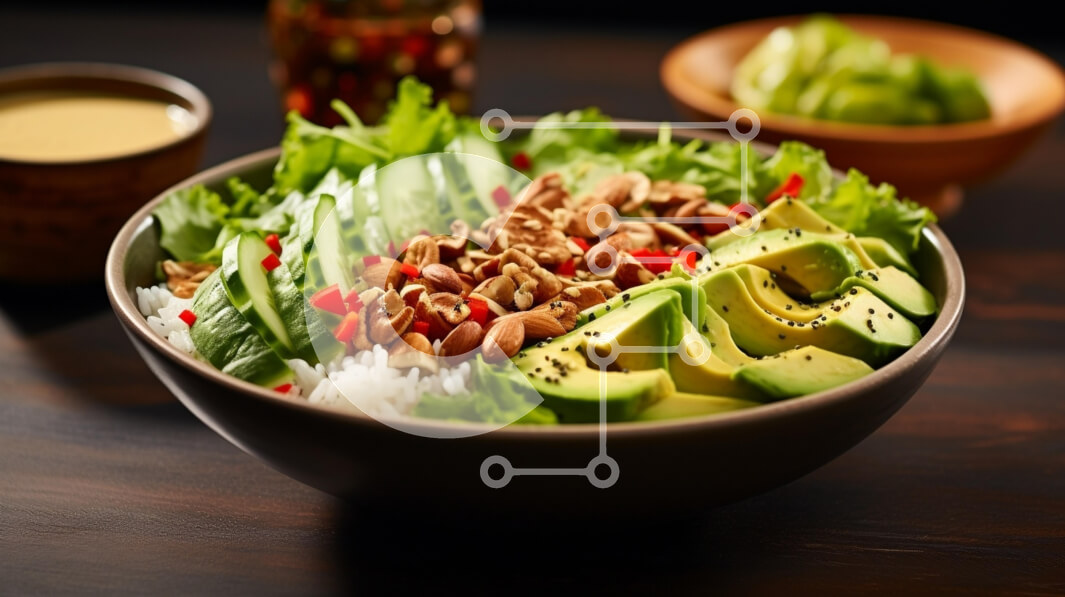 Σετ των 2 Intra Συλλεκτικό Ξύλινο Παζλ Plywood  4mm - Πολύχρωμο μπολ ρυζιού με λαχανικά και αβοκάντο Σε Ξύλινο Κουτί - Διαστάσεις: 10x10 cm – 25 κομμάτια