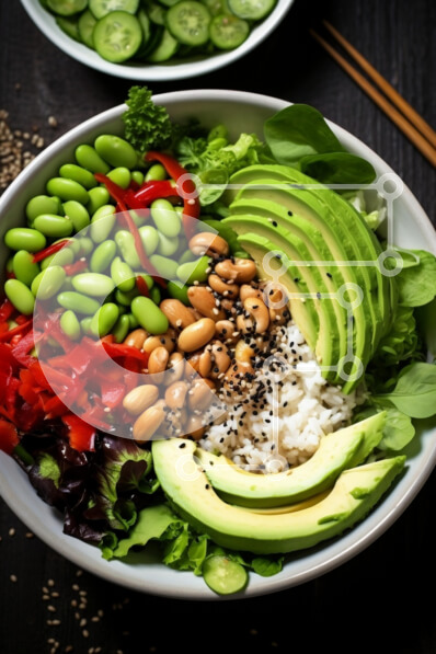 Σετ των 2 Intra Συλλεκτικό Ξύλινο Παζλ Plywood  4mm - Πολύχρωμο Salad Bowl με αβοκάντο και Edamame Σε Ξύλινο Κουτί - Διαστάσεις: 10x10 cm – 25 κομμάτια