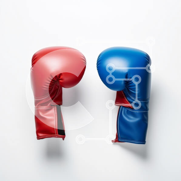 Intra Συλλεκτικό Ξύλινο Παζλ Plywood  4mm - Κόκκινα και μπλε γάντια του μποξ σε άσπρο φόντο Σε Ξύλινο Κουτί - Διαστάσεις Puzzle: 10x10 cm – 25 κομμάτια