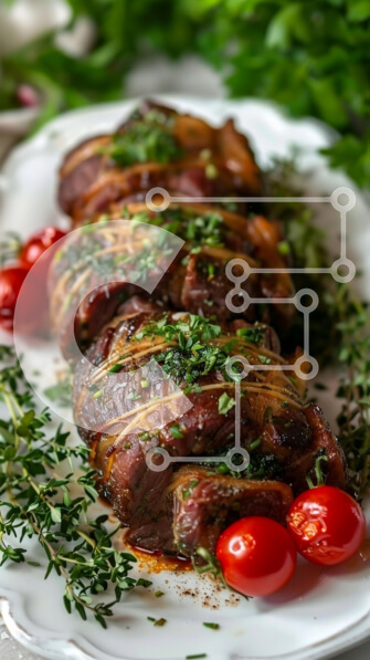 Intra Συλλεκτικό Ξύλινο Παζλ Plywood  4mm - Ψητό κρέας γαρνιρισμένο με βότανα και ντοματίνια Σε Ξύλινο Κουτί - Διαστάσεις: 10x10 cm – 25 κομμάτια