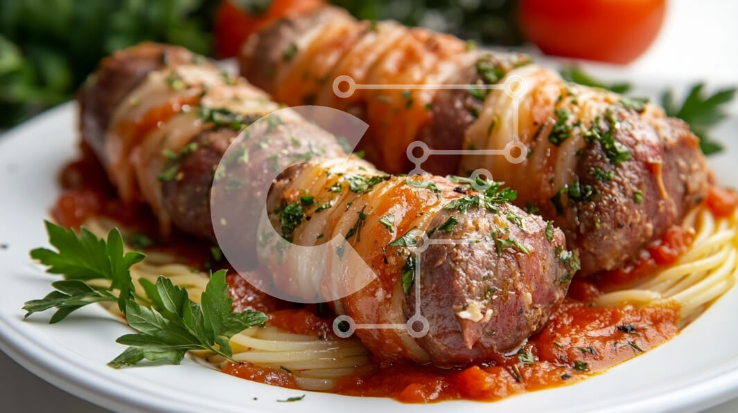 Σετ των 2 Intra Συλλεκτικό Ξύλινο Παζλ Plywood  4mm - Κρεατόψωμο τυλιγμένο με μπέικον με σπαγγέτι Σε Ξύλινο Κουτί - Διαστάσεις: 10x10 cm – 25 κομμάτια