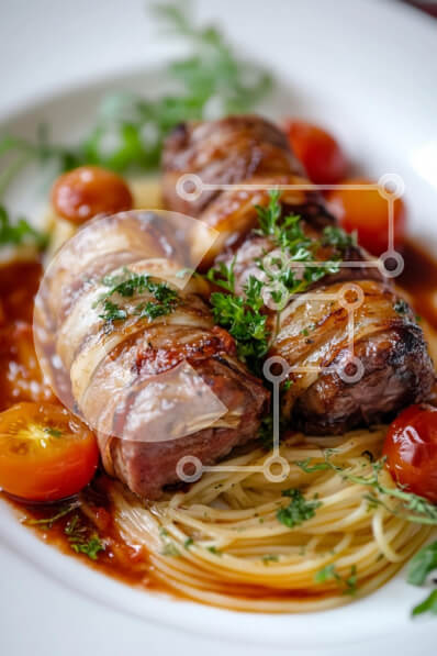 Σετ των 2 Intra Συλλεκτικό Ξύλινο Παζλ Plywood  4mm - Νόστιμο πιάτο με κρέας με ζυμαρικά και ντοματίνια Σε Ξύλινο Κουτί - Διαστάσεις: 10x10 cm – 25 κομμάτια