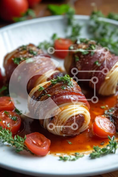 Σετ των 2 Intra Συλλεκτικό Ξύλινο Παζλ Plywood  4mm - Πιάτο ζυμαρικών τυλιγμένο με μπέικον με ντοματίνια Σε Ξύλινο Κουτί - Διαστάσεις: 10x10 cm – 25 κομμάτια