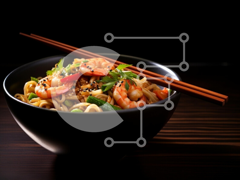 Σετ των 2 Intra Συλλεκτικό Ξύλινο Παζλ Plywood  4mm - Noodles γαρίδας σε μαύρο μπολ Σε Ξύλινο Κουτί - Διαστάσεις: 10x10 cm – 25 κομμάτια