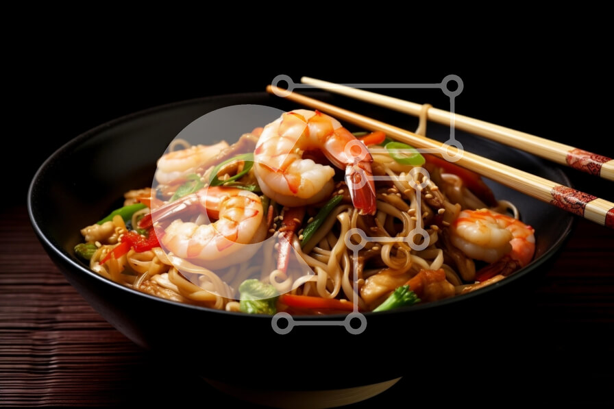 Σετ των 2 Intra Συλλεκτικό Ξύλινο Παζλ Plywood  4mm - Γαρίδες Stir-Fried Noodles Σε Ξύλινο Κουτί - Διαστάσεις: 10x10 cm – 25 κομμάτια