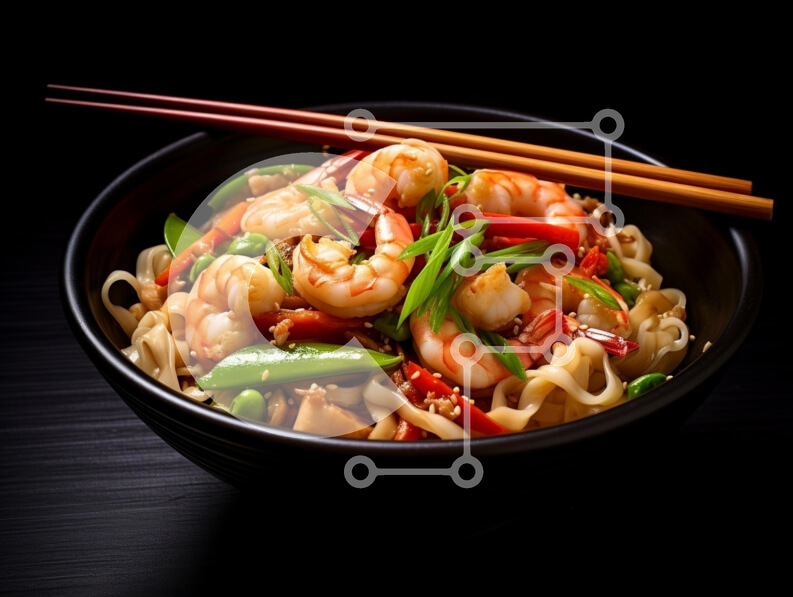 Σετ των 2 Intra Συλλεκτικό Ξύλινο Παζλ Plywood  4mm - Γαρίδες Stir-Fry με Noodles Σε Ξύλινο Κουτί - Διαστάσεις: 10x10 cm – 25 κομμάτια