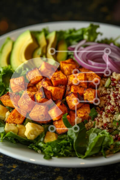 Σετ των 2 Intra Συλλεκτικό Ξύλινο Παζλ Plywood  4mm - Υγιεινή σαλάτα με ψητές γλυκοπατάτες και αβοκάντο Σε Ξύλινο Κουτί - Διαστάσεις: 10x10 cm – 25 κομμάτια