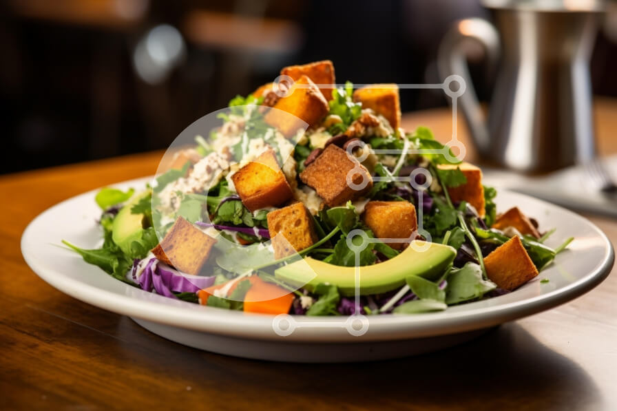 Σετ των 2 Intra Συλλεκτικό Ξύλινο Παζλ Plywood  4mm - Πολύχρωμη σαλάτα με κρουτόν και αβοκάντο Σε Ξύλινο Κουτί - Διαστάσεις: 10x10 cm – 25 κομμάτια