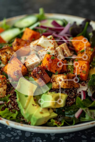 Σετ των 2 Intra Συλλεκτικό Ξύλινο Παζλ Plywood  4mm - Πολύχρωμη και υγιεινή σαλάτα με τόφου και αβοκάντο Σε Ξύλινο Κουτί - Διαστάσεις: 10x10 cm – 25 κομμάτια