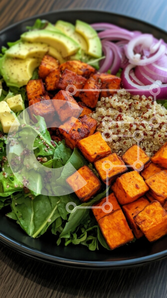 Intra Συλλεκτικό Ξύλινο Παζλ Plywood  4mm - Ζωντανή σαλάτα με ψητές γλυκοπατάτες και κινόα Σε Ξύλινο Κουτί - Διαστάσεις: 10x10 cm – 25 κομμάτια