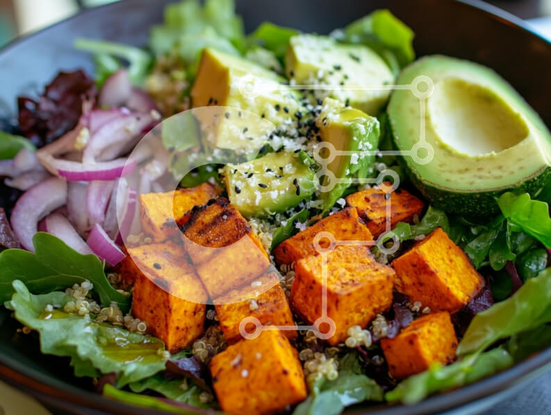 Σετ των 2 Intra Συλλεκτικό Ξύλινο Παζλ Plywood  4mm - Φρέσκια σαλάτα με ψητή γλυκοπατάτα και αβοκάντο Σε Ξύλινο Κουτί - Διαστάσεις: 10x10 cm – 25 κομμάτια