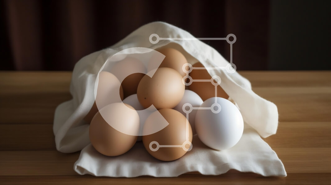 Σετ των 2 Intra Συλλεκτικό Ξύλινο Παζλ Plywood  4mm - Φρέσκα αυγά σε ξύλινη επιφάνεια με ύφασμα Σε Ξύλινο Κουτί - Διαστάσεις: 10x10 cm – 25 κομμάτια