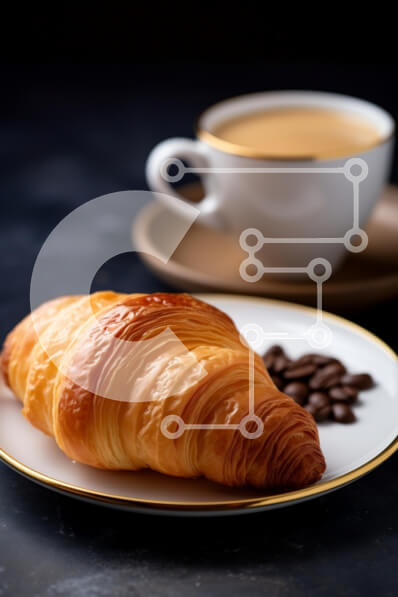 Σετ των 2 Intra Συλλεκτικό Ξύλινο Παζλ Plywood  4mm - Κρουασάν και καφές σε ένα πιάτο Σε Ξύλινο Κουτί - Διαστάσεις: 10x10 cm – 25 κομμάτια