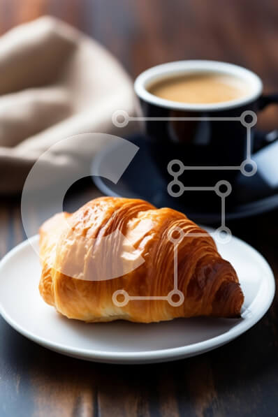 Σετ των 2 Intra Συλλεκτικό Ξύλινο Παζλ Plywood  4mm - Κρουασάν και καφές σε ένα ξύλινο τραπέζι Σε Ξύλινο Κουτί - Διαστάσεις: 10x10 cm – 25 κομμάτια