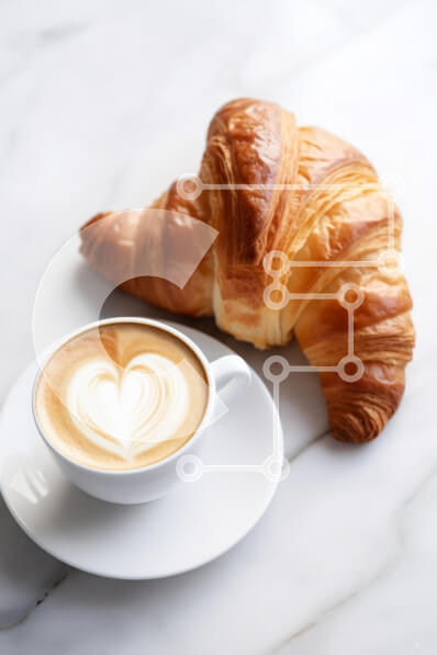 Σετ των 2 Intra Συλλεκτικό Ξύλινο Παζλ Plywood  4mm - Κρουασάν και καφές σε μαρμάρινη επιφάνεια Σε Ξύλινο Κουτί - Διαστάσεις: 10x10 cm – 25 κομμάτια