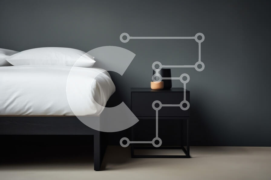 Intra Συλλεκτικό Ξύλινο Παζλ Plywood  4mm - Μινιμαλιστικό υπνοδωμάτιο με μαύρο κομοδίνο και λευκό κρεβάτι Σε Ξύλινο Κουτί - Διαστάσεις Puzzle: 10x10 cm – 25 κομμάτια