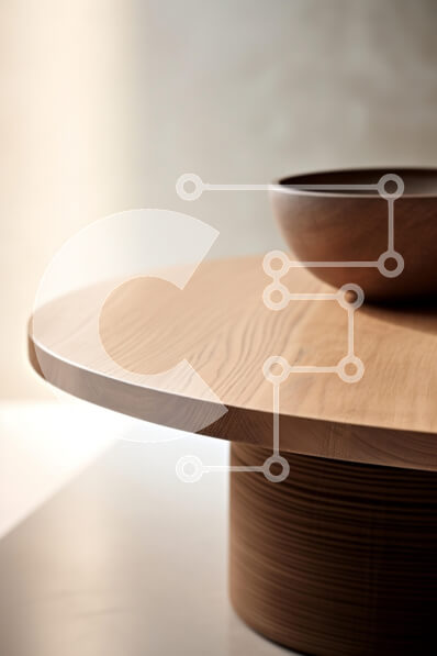 Intra Συλλεκτικό Ξύλινο Παζλ Plywood  4mm - Κοντινό πλάνο ενός ξύλινου τραπεζιού με μπολ Σε Ξύλινο Κουτί - Διαστάσεις Puzzle: 10x10 cm – 25 κομμάτια