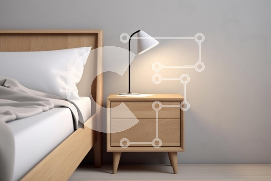 Intra Συλλεκτικό Ξύλινο Παζλ Plywood  4mm - Μοντέρνο Υπνοδωμάτιο με Ξύλινο Κρεβάτι και Κομοδίνο Σε Ξύλινο Κουτί - Διαστάσεις Puzzle: 10x10 cm – 25 κομμάτια