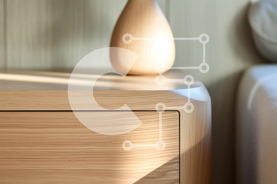 Intra Συλλεκτικό Ξύλινο Παζλ Plywood  4mm - Κοντινό πλάνο ενός ξύλινου κομοδίνου με βάζο Σε Ξύλινο Κουτί - Διαστάσεις Puzzle: 10x10 cm – 25 κομμάτια