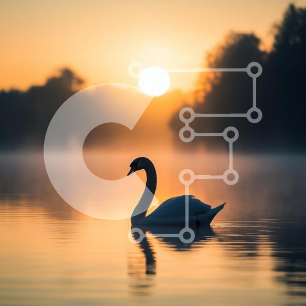 Intra Συλλεκτικό Ξύλινο Παζλ Plywood  4mm - Κύκνος στην ανατολή του ηλίου σε μια ήρεμη λίμνη Σε Ξύλινο Κουτί - Διαστάσεις: 10x10 cm – 25 κομμάτια