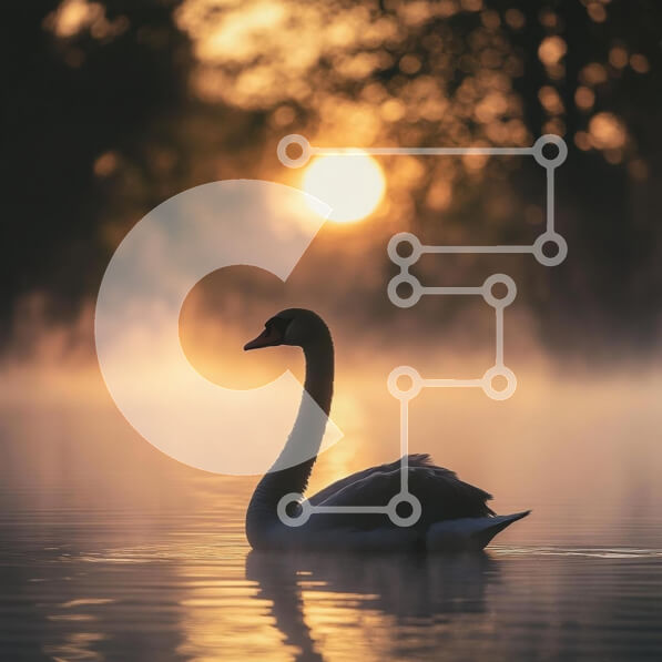 Intra Συλλεκτικό Ξύλινο Παζλ Plywood  4mm - Κύκνος στην ανατολή του ηλίου στο ομιχλώδες νερό Σε Ξύλινο Κουτί - Διαστάσεις: 10x10 cm – 25 κομμάτια